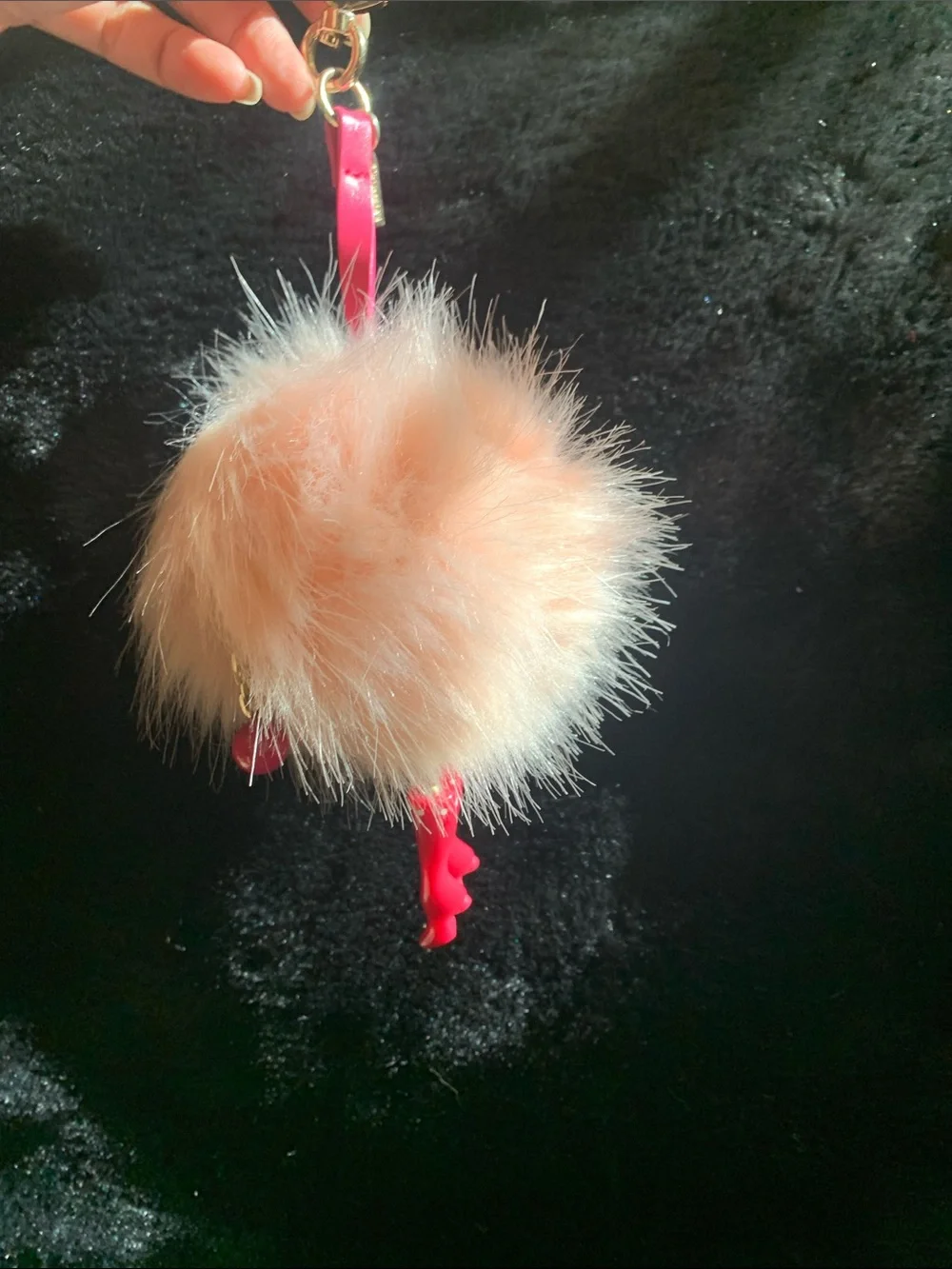 Victoria's Secret Pink Faux Fur Pom Keychain with Hot Pink Doll Legs